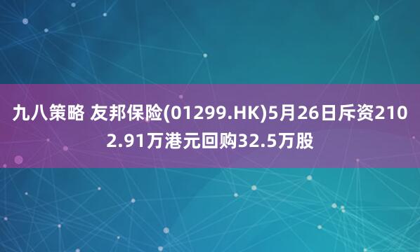九八策略 友邦保险(01299.HK)5月26日斥资2102.91万港元回购32.5万股